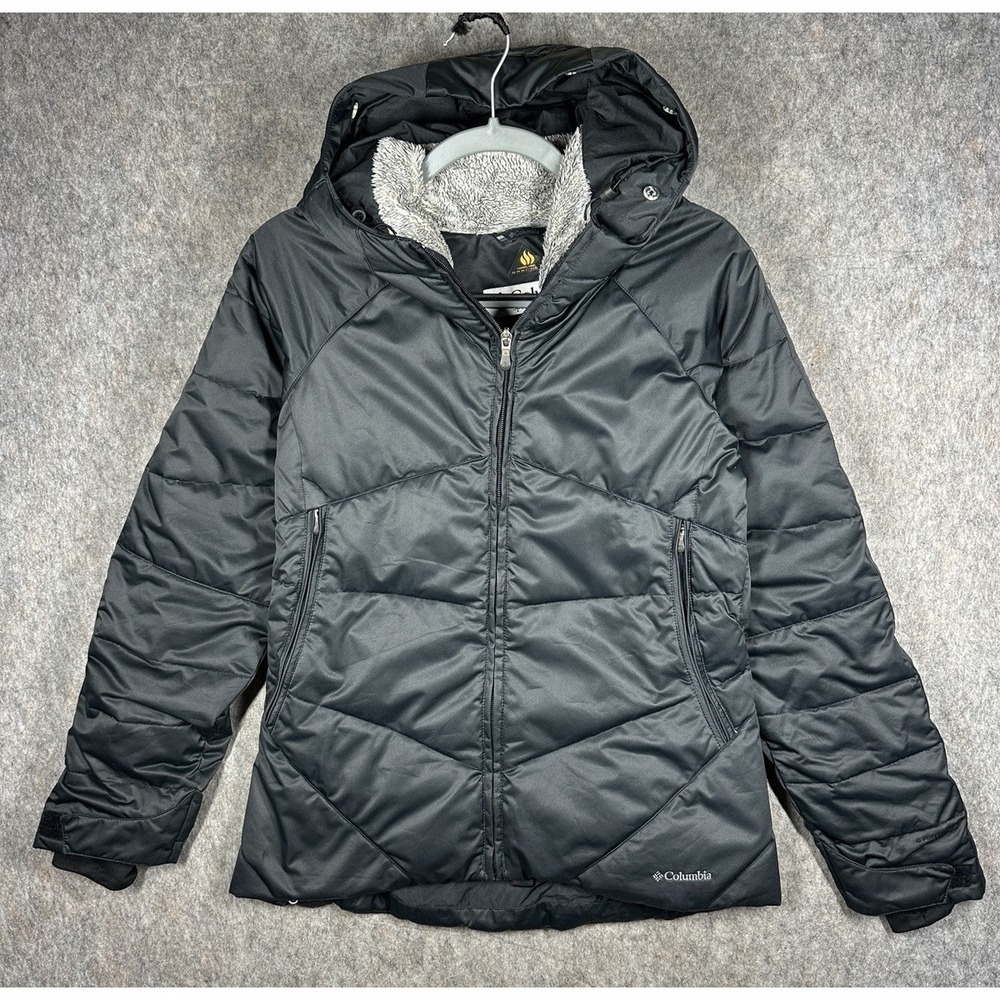 Columbia Omni Heat Jacket Womens Small Black Hooded Puffer Ski Snow Coat